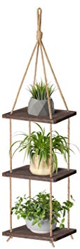 Mkono Wood Hanging Planter Shelf Plant Hanger 3 Tier Decorative Flower Pot Rack with Jute Rope Home Decor, 43 Inch