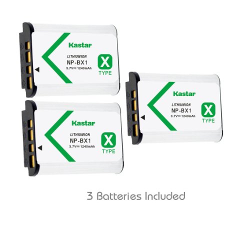 Kastar NP-BX1 Battery 3-Pack for Sony NP-BX1 NP-BX1M8 work with Sony Cyber-shot DSC-HX50V DSC-HX300 DSC-RX1 DSC-RX1R DSC-RX100 DSC-RX100 II DSC-RX100M II DSC-RX100 III DSC-RX100M3 DSC-WX300 HDR-AS10 HDR-AS15 HDR-AS30V HDR-AS100V HDR-AS100VR HDR-CX240 HDR-MV1 HDR-PJ275 Cameras
