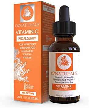 OZNaturals Vitamin C Facial Serum with Hyaluronic Acid. Best Anti Aging Face Serum, Natural Skin Care That Truly Works 98% Natural, 1 fl. Oz