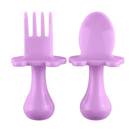 Babyware by eZtotZ Made in USA First Self Feeding Spoon Fork Utensil Set for Baby Led Weaning and Toddlers BPA Free (Lilac)