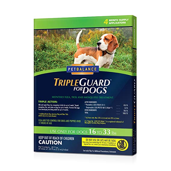 Pet Balance TripleGuard Flea & Tick Treatment for Dogs, 4 Month Supply