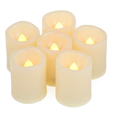 6 Pack Battery Operated Flameless LED Votive Candles with Timer Realistic Flickering Electric Tea Lights for Black Friday Christmas New Year Wedding Partry Decorations Long Lasting 400H Batteries Incl