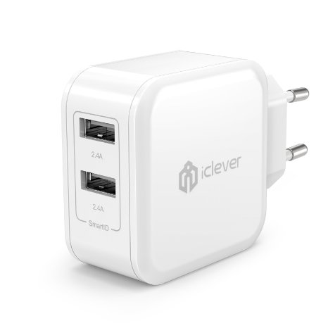 iClever BoostCube EU Plug 48A 24W Dual USB Wall Charger with SmartID Technology White