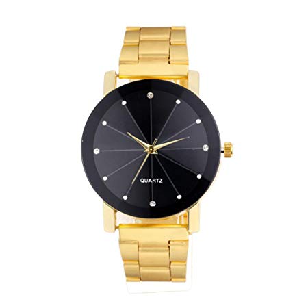 Hunputa Luxury Quartz Fashion Stainless Steel Dial Stainless Band Wrist Watch (Gold)