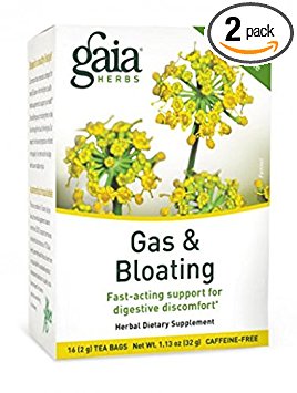 Gaia Herbs Gas and Bloating Tea Bags, 16 Count (Pack of 2)