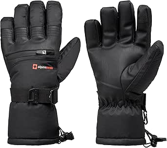 Alpine Swiss Mens Waterproof Snow Ski Gloves Gauntlet Mittens with Zipper Pockets Winter Snowboarding Windproof 3M Thinsulate