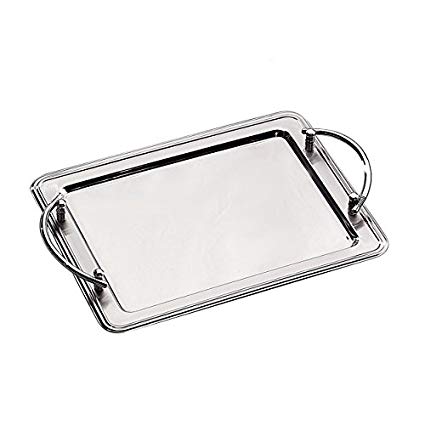 Elegance Silver 73029 Rectangular Stainless Steel Tray with Handles, 14" x 11"