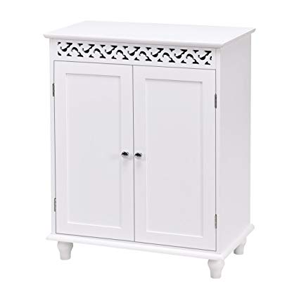 WATERJOY Storage Cabinet, Wooden Bathroom Cabinet with 2 Doors and 2 Shelves, Home Fashions Medicine Cabinet Cupboard with White Finish and Stylish Design, Snow White