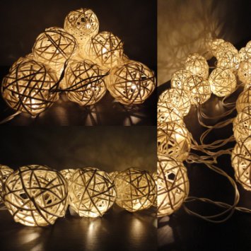 Warm White Rattan Ball string lights,4M 40 LED, for bedroom,Garden,Wedding,Christmas Decoration