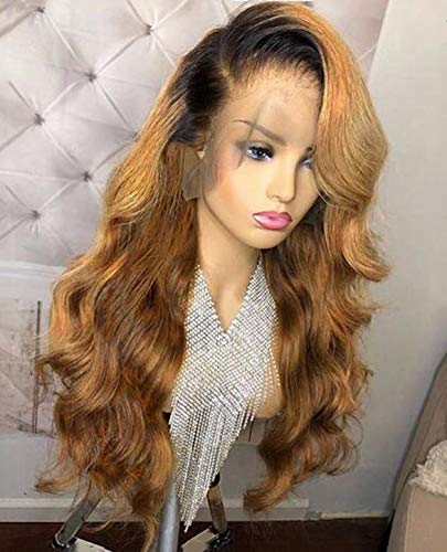 13x6 Lace Front human hair wigs Brazilian Virgin Human Hair Body Wave Ombre 1B/27 Glueless Human Hair Wigs for Women 150% Density(18 inch 150% density,lace front wig)