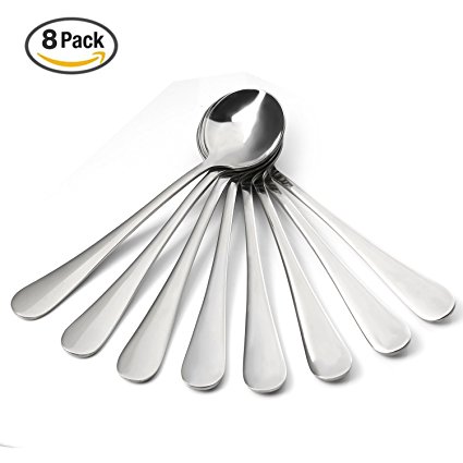 Dinner Spoons,MCIRCO 8-piece Spoon Set Round Soup Spoon Table Serving Spoon Flatware Stainless Steel(Round-Middle)