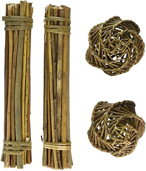 Happypet® Nature First Willow Value Pack - 2 Willow Sticks & 2 Willow Balls - Suitable for Small Animals