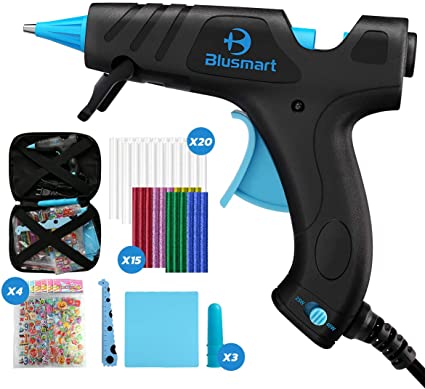 Blusmart Hot Glue Gun, 25W/40W Adjustable Mini Glue Gun Kit with 35 Glue Sticks, Ruler, Silicone Mat, Finger Caps, and Sticker Sheets for Home & School DIY Arts & Craft Kids