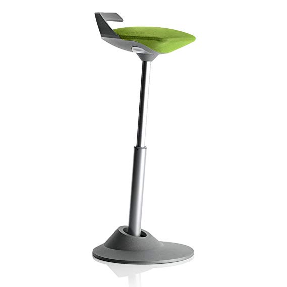 Muvman Sit Stand Stool Green Microfiber Seat/Gray Base Dimensions: 20-33"H x 15" Diameter. Seat Dimensions: 13"Wx12.6"Dx20-33"H Weight: 20 lbs