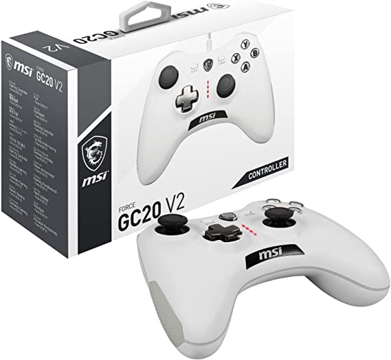 MSI FORCE GC20 V2 WHITE Wired PC Gamepad Controller - Interchangeable D-Pad Covers, Dual Vibration Motors, USB 2.0 - Wired