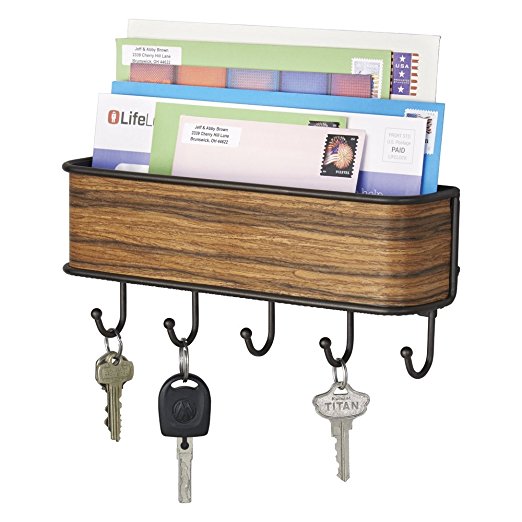 mDesign Mail, Letter Holder, Key Rack Organizer for Entryway, Kitchen - Bronze/Rosewood Finish