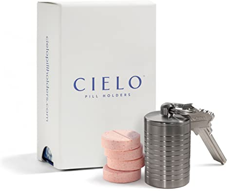 Cielo - Extra-Wide, Large Single Chamber Titanium Keychain Pill Holder ~ Holds TUMS & Antacids ~ Waterproof & Ideal Pill Fob for Travel [Diameter: 1.0"; Height: 2.0"]