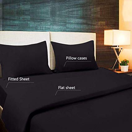 Twin Size Bed Sheets Sets Luxury Hypoallergenic 1500 TC Hotel Quality Double Brushed Microfiber Home Bedding Collections 4-Piece with Deep Pocket Wrinkle and Fade Resistant (Black, Twin)