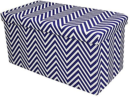 Sorbus Chevron Storage Ottoman Bench – Foldable/Collapsible with Lid Cover – Perfect Hassock, Foot Stool, Toy Storage Chest, and more (Medium-Bench, Navy Blue)