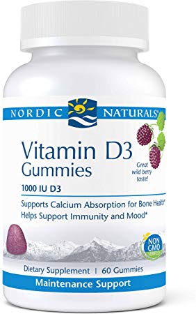 Nordic Naturals Vitamin D3 Gummies, 1000 IU Vitamin D3 Cholecalciferol, Supports Calcium Absorption for Bone Health, Mood, and Immune Health*, Wild Berry Flavor, 60 Gummies