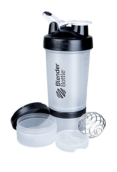 BlenderBottle ProStak System with 22-Ounce Bottle and Twist n' Lock Storage, Clear/Black