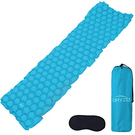 Dryzle Inflatable Lightweight Sleeping Pad - Compact Bed & Ultralight Camping Air Mattress with Foam Pads, Portable Blow Up Mat Great for Backpacking, Travel, Outdoor and Hiking