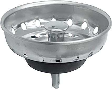 Replacement Kitchen Sink Stainless Steel Basket Strainer with Prong and Rubber Stopper, Universal Fit, 3-1/2 Inch Chrome