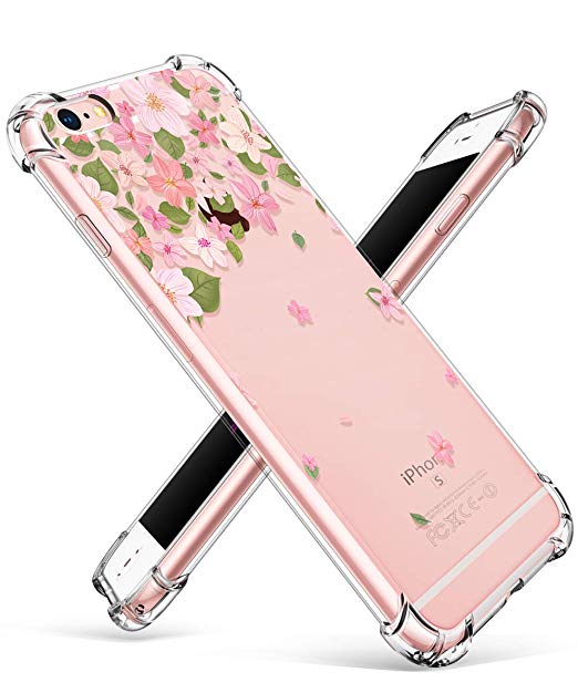 GVIEWIN Compatible for iPhone 6 Plus/6S Plus Case, Clear Flower Pattern Design Soft & Flexible TPU Ultra-Thin Shockproof Transparent Floral Cover, Cases iPhone 6 Plus/ 6S Plus (Cherry Blossom/Pink)