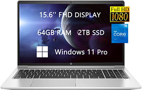 HP ProBook 450 G9 15 FHD Laptop, 2023 Newest Upgrade, Intel Core i5-1235U(10-core), 64GB RAM, 2TB SSD, USB-C, Backlit Keyboard, Ethernet, Windows 11 Pro, School and Business Ready, w/Free HDMI Cable