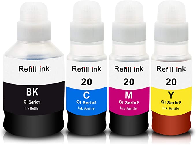 Topcolor Compatible Refill Ink Replacement for GI-20 GI20 Color Dye Ink Bottle Compatible for Canon PIXMA G6020 G7020 G5020 MegaTank Printers, 4-Pack, Black Ink 135ML and Cyan/Magenta/Yellow Ink 70ML