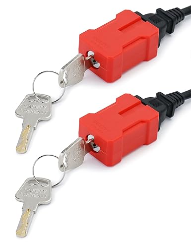 QWORK Electrical Cord Plug Lockout Device for Electrical Cord, 2 Pack Plug Locking Safety Lock Fits 2 & 3 Prong Plugs, Electrical Shutdown Service American Standard, Built-in Lock Cylinder, Dual Key,