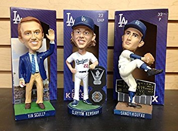 Vin Scully CLAYTON KERSHAW Sandy Koufax LA Dodgers 2015 STADIUM PROMO Bobbleheads SGA
