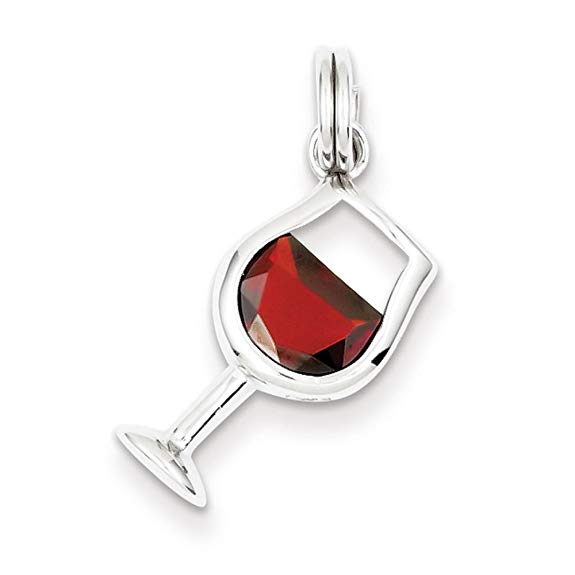 West Coast Jewelry Sterling Silver Red Cubic Zirconia Wine Glass Charm