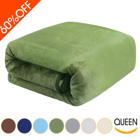 Balichun Bed Blanket All Year Round Super Soft Warm Fuzzy Fluffy Lightweight Fleece Blankets Twin/Queen/King Size(Queen,Green)