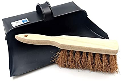 Black Hooded Metal Dust Pan and Soft Brush Dustpan ash pan Traditional Dustpan and Brush