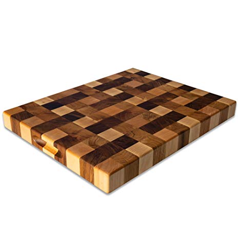 Large wood cutting boards for kitchen - Wood butcher block Cutting board 18x14 End grain cutting board Wooden chopping block Non slip wood cutting block with feet - Heavy duty Wooden chopping boards