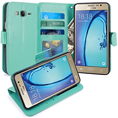 Galaxy On5 Case, LK Luxury PU Leather Wallet Flip Protective Case Cover with Card Slots & Stand For Samsung Galaxy On5 (Mint)