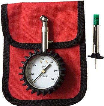 P.I. Auto Store Tire Pressure Gauge & Depth Gauge Kit - 60Psi, Accurate, Heavy Duty. With Storage Pouch.