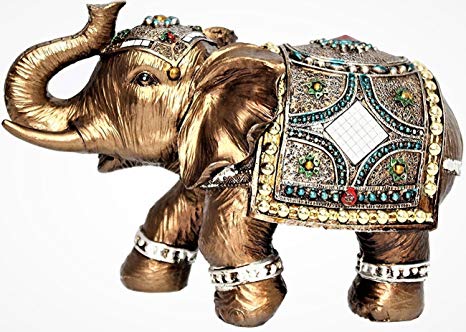 Feng Shui Brass Color 6" Elegant Elephant Trunk Statue Wealth Lucky Figurine Home Decor Gift US Seller (14832)