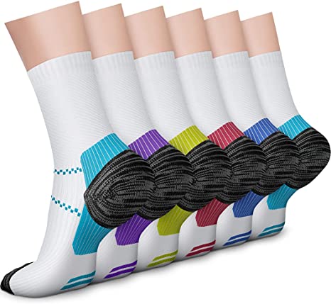 CHARMKING 6 Pairs Crew Compression Socks for Women & Men Circulation 15-20 mmHg is Best for All Day Wear Running Nurse