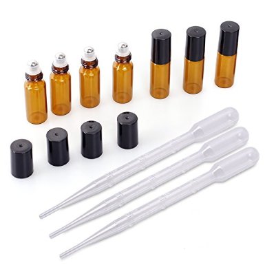 Amber Glass Roll on Refillable Bottles for Fragrance Essential Oil 5ml7 Pack with 3 Pack 3ml Plastic Transfer Pipettes