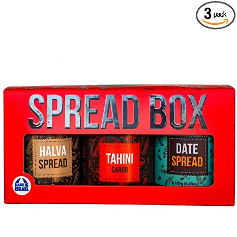 Israeli Carob Tahini, Halva and Date Spread - Holy Land Spread Gift Box (2 x 3.35, 1 x 4.23 Oz)