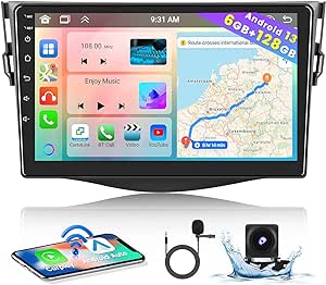 8 Core 6 128GB for Toyota RAV4 2007-2012 Android 13 Car Stereo with Wireless Carplay, 9 Inch IPS Touchscreen Car Radio with GPS Navigation WiFi 32EQ DSP AHD Backup Camrea 59UI SWC