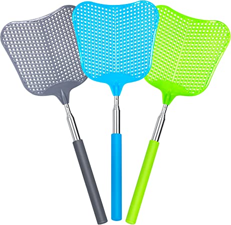 Fly Swatters-Begonia Telescopic Flyswatter Heavey Duty Set with Stainless Steel Extendable Handles for Indoor/Outdoor/Classroom/Office (3 Pack)
