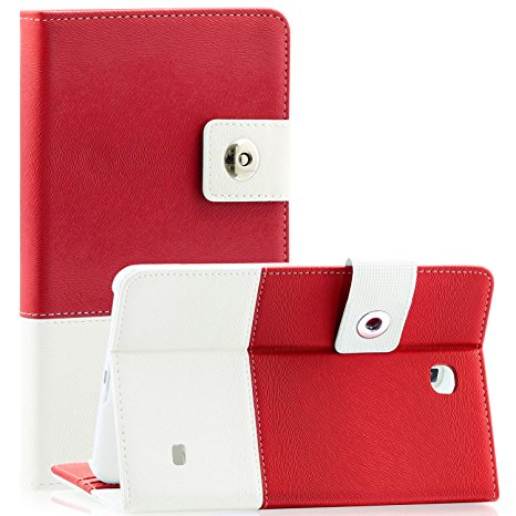 Tab 4 8 Case - SAWE Samsung Galaxy Tab 4 8.0 Hybrid Folio Case - Slim Fit Premium Leather Cover with stand for Samsung Tab 4 8-Inch Tablet SM- T330 / T331 / T335 (Red)