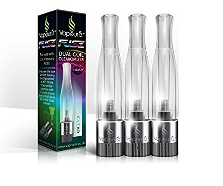 Vapouriz FUSE Dual Coil Clearomizer 1.6 ohm - Tank/ CE4/ EVOD / V-PRO (3, CLEAR)