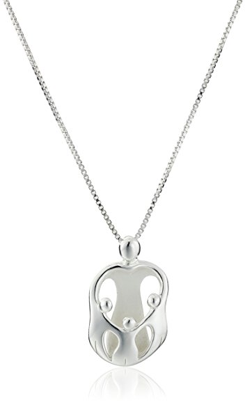 Sterling Silver Loving Family Mother with Three Children Pendant Necklace