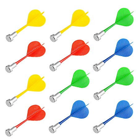 Yalis Magnetic Darts 12 Packs, Replacement Dart Game Safety Plastic Darts, Red Yellow Green and Blue (4-Colors)