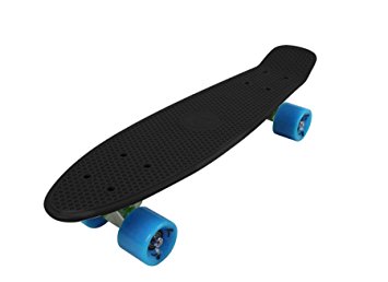 Vinsani Retro Cruiser Plastic Skateboard 22" X 6" Black Deck with Blue Solid Coloured Wheels Includes a Free Carry Bag for the Skateboard