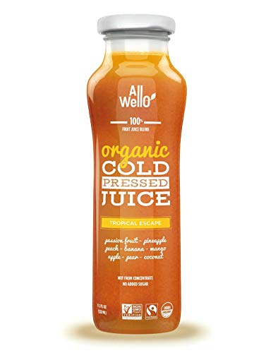 AllWellO Organic Cold Pressed Juice Drinks with Real Fruits and Vegetables Gluten Free Non-GMO Healthy Juices No Preservatives No Sugar Added (Tropical Escape, 6 Pack)
